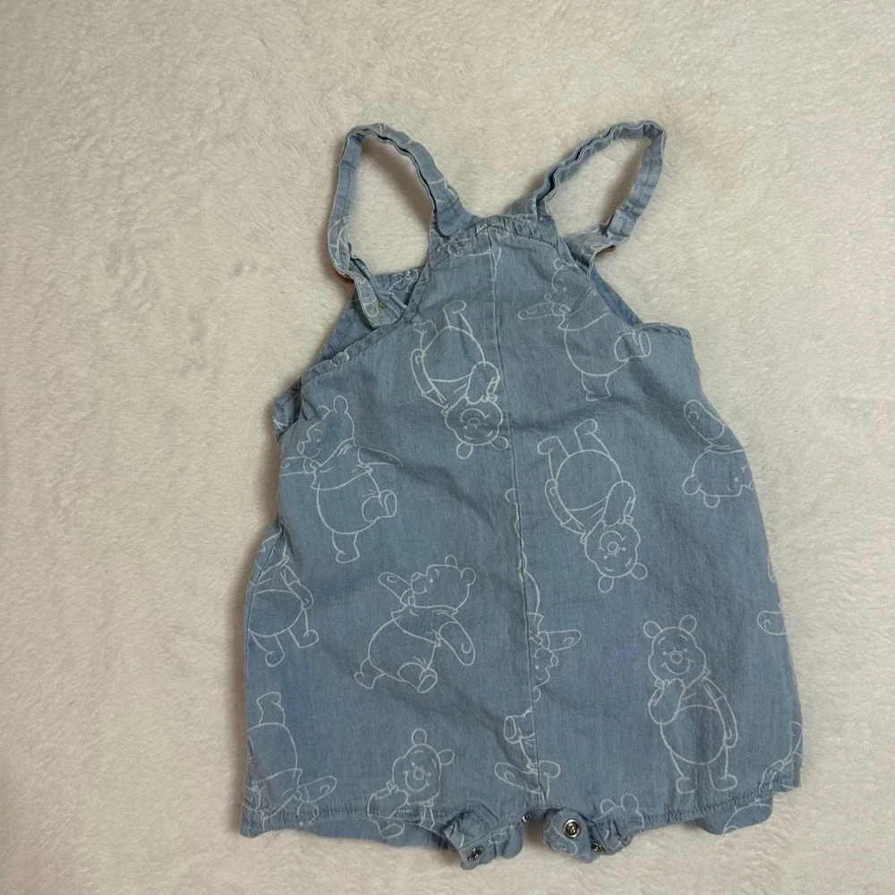 Disney Baby Winnie The Pooh Romper 6-9M Blue Chambray Overalls Sunsuit